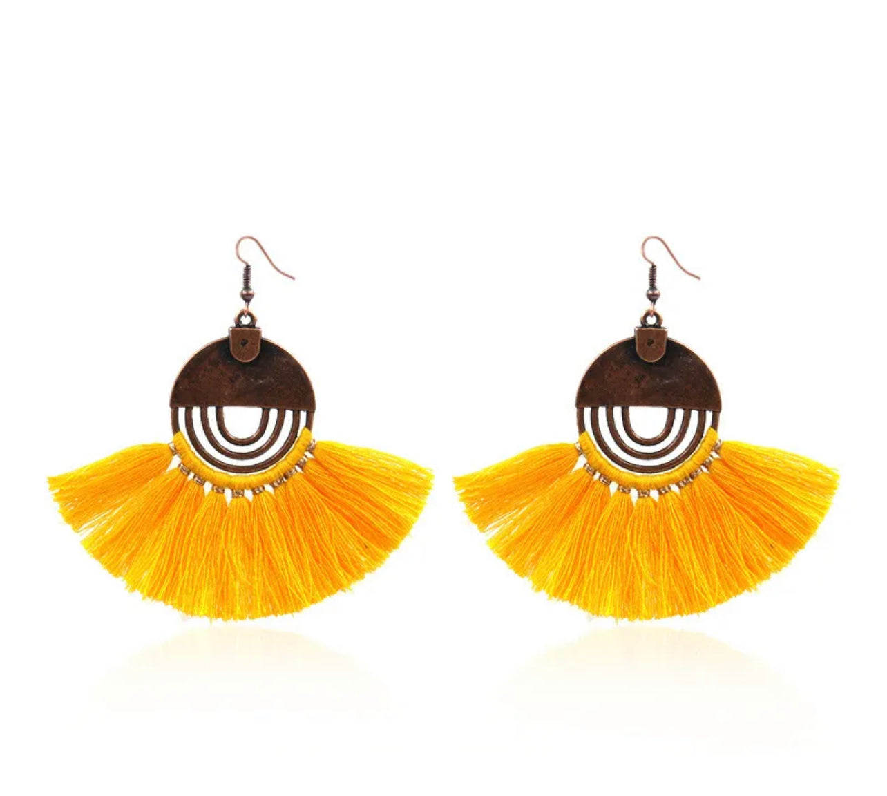 Boho fan tassel earrings - Yellow