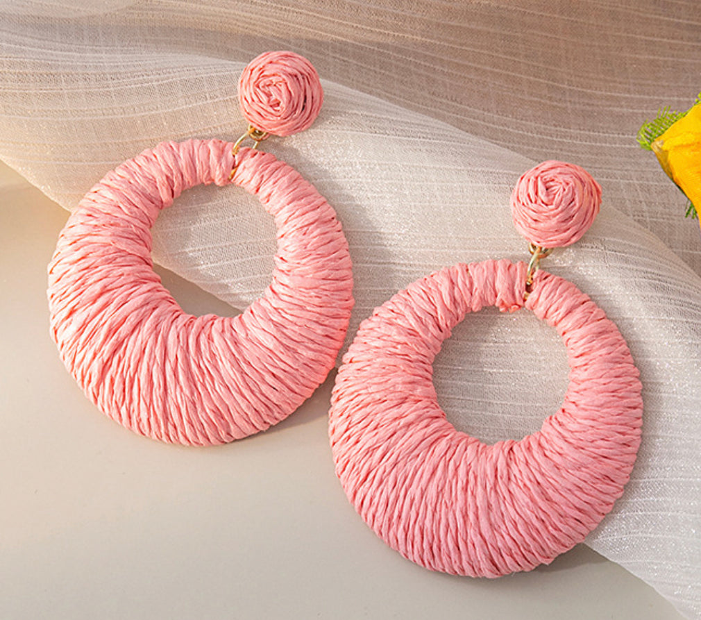 Raffia Circle drop earrings - Soft Pink