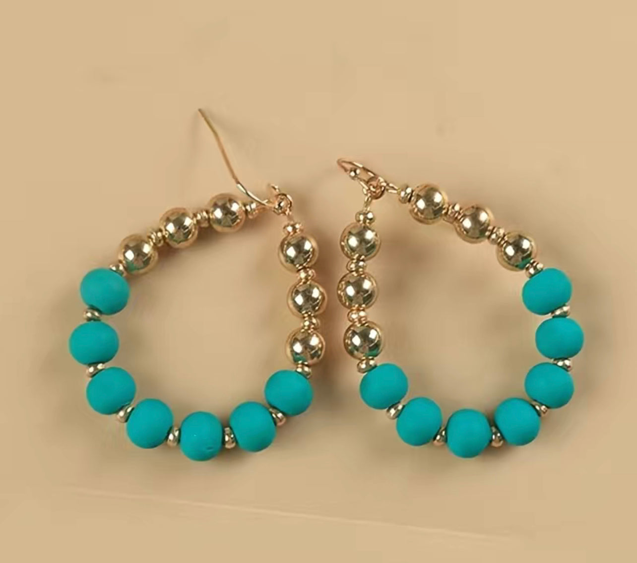 Gold tone beaded teardrop earrings - Jade