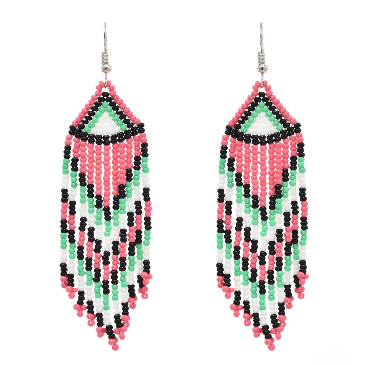 Beaded handmade tassel earrings - Pink