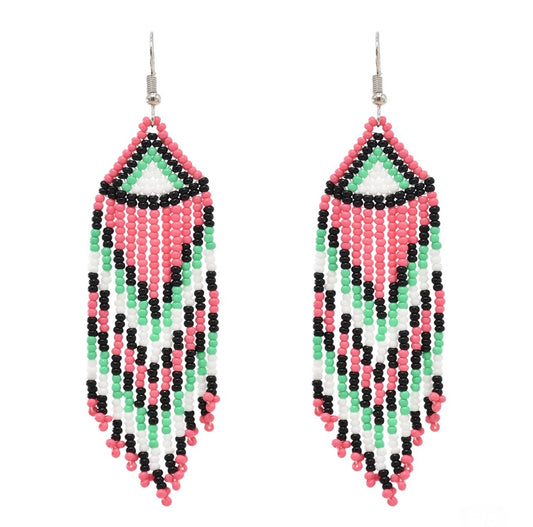 Beaded handmade tassel earrings - Pink