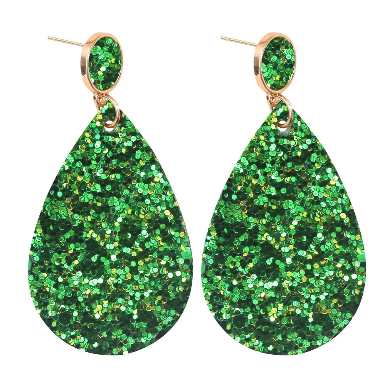 Glitter teardrop stud earrings - Green