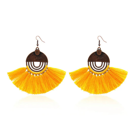 Boho fan tassel earrings - Yellow