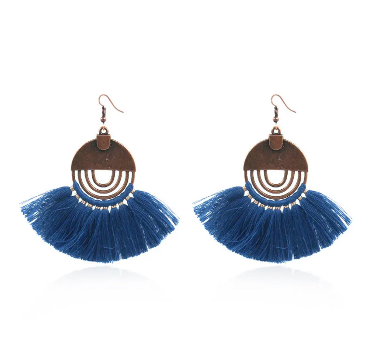 Boho fan tassel earrings - Blue