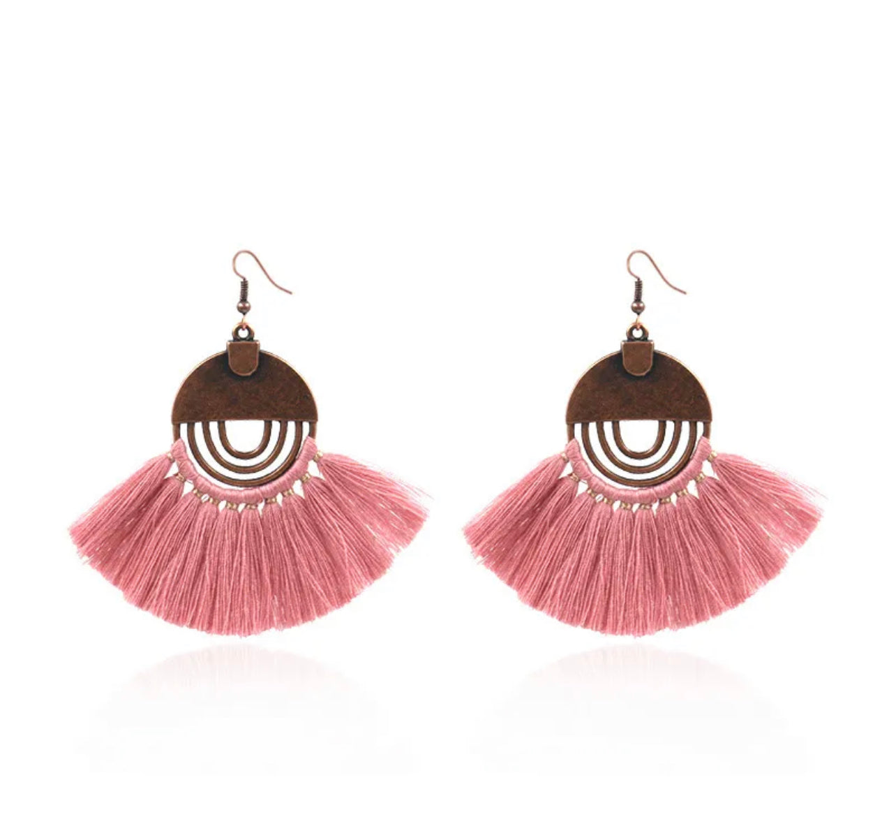 Boho fan tassel earrings - Pink