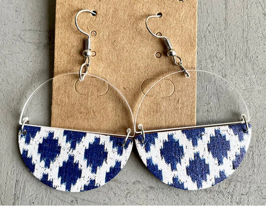 Blue acrylic & leather pattern dangle earrings - B