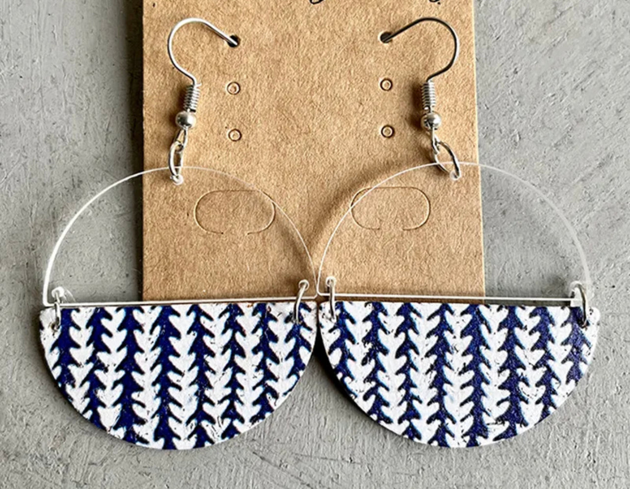 Blue acrylic & leather pattern dangle earrings - C