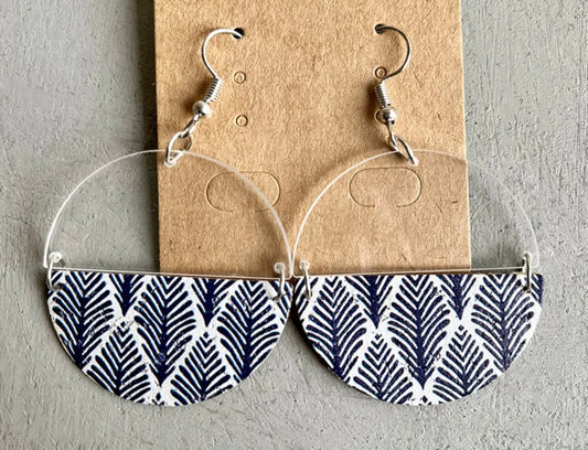 Blue acrylic & leather pattern dangle earrings - D