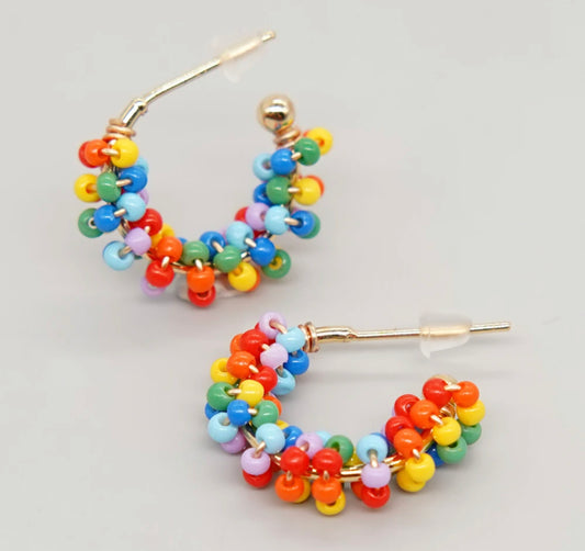 Beaded hoop earrings (small) - Multicolour Bright