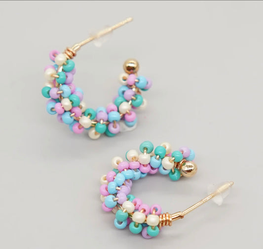 Beaded hoop earrings (small) - Multicolour Pastel