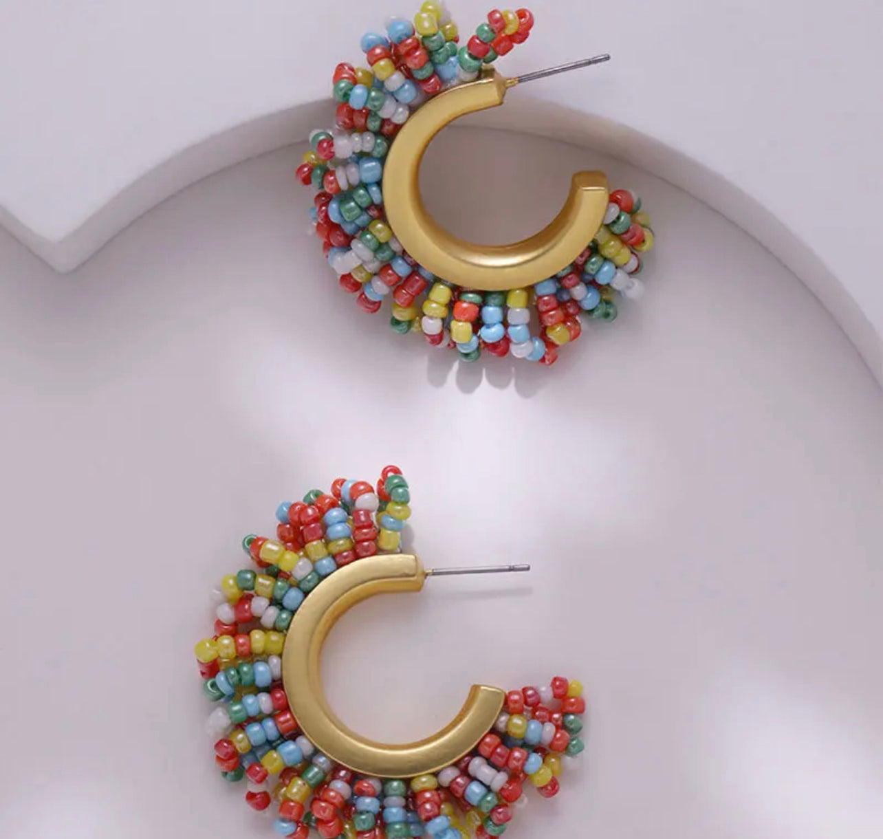 Gold Beaded Hoop (medium) - Multicolour