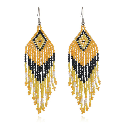 Medium beaded tassel earrings - Yellow/Black
