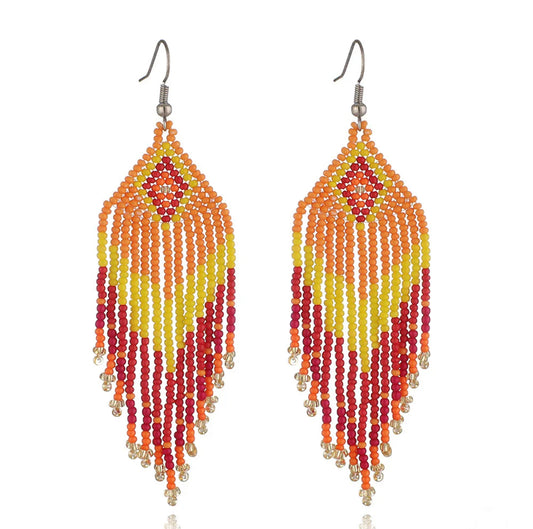Medium beaded tassel earrings - Orange/Red