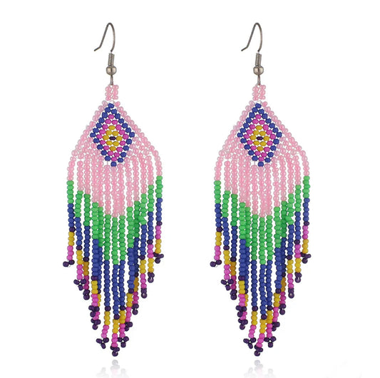 Medium beaded tassel earrings - Pink/Green