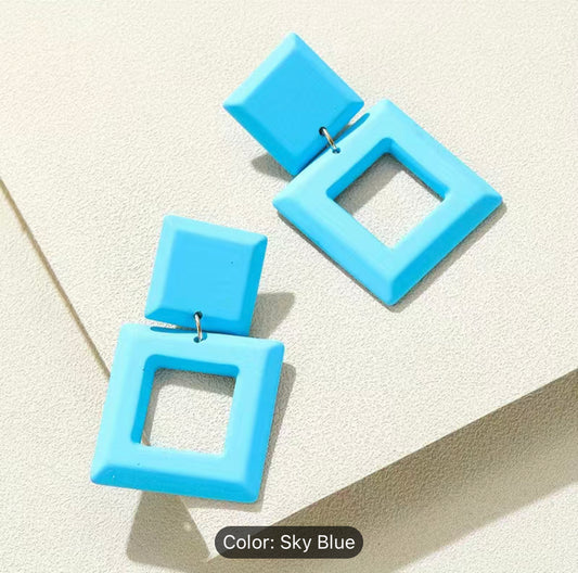 Square dangle earrings - Sky Blue