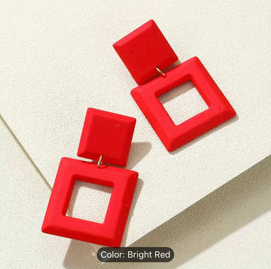 Square dangle earrings - Red