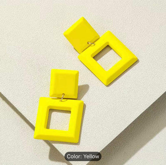Square dangle earrings - Yellow