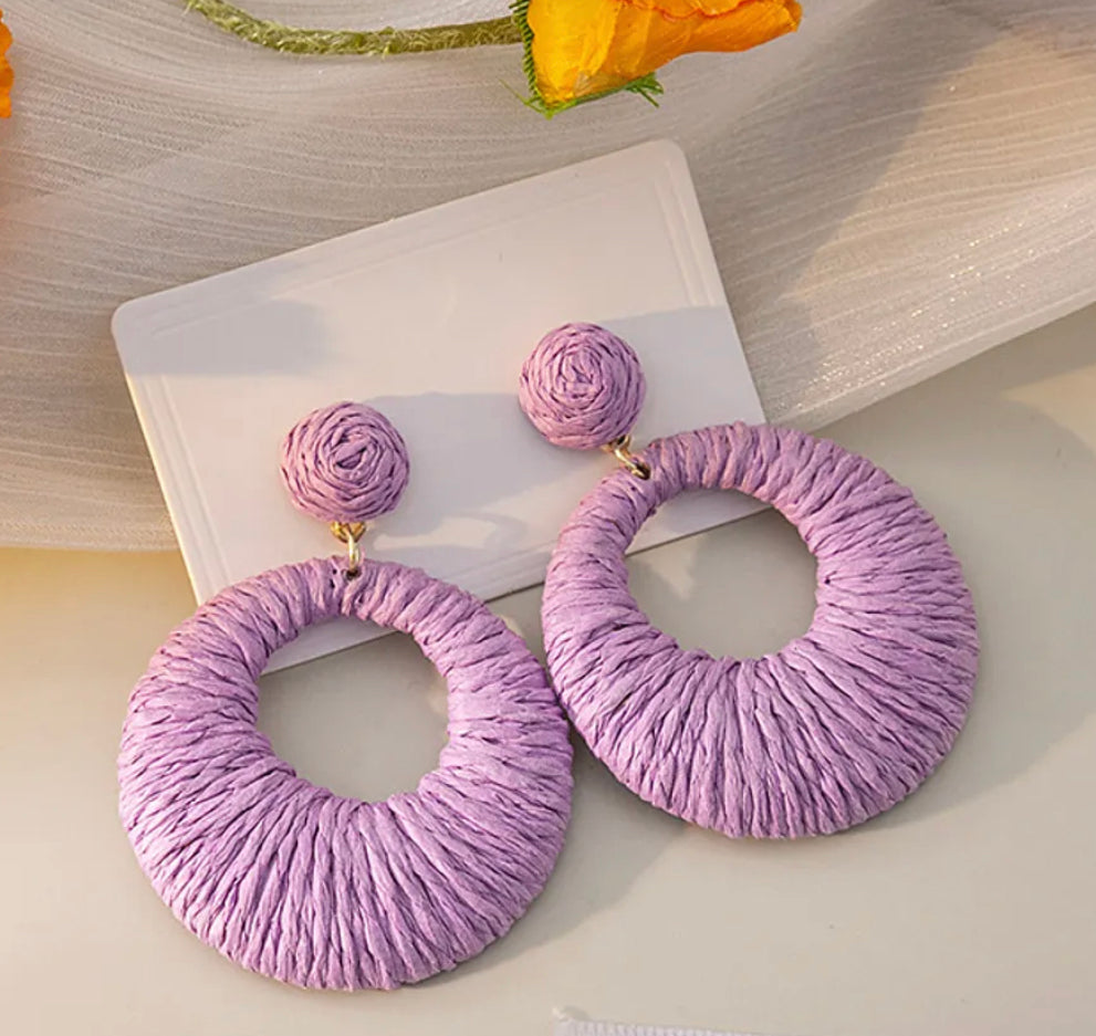 Raffia Circle drop earrings - Purple