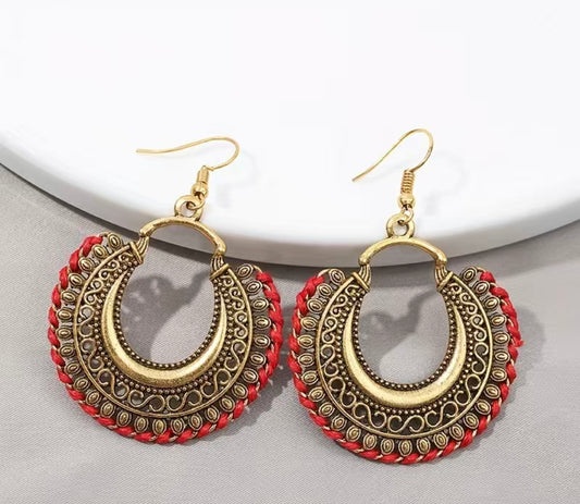 Boho Baroque round drop earrings - Red