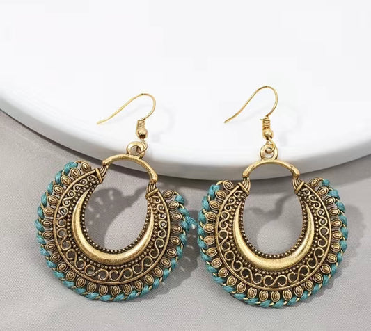 Boho Baroque round drop earrings - Aqua
