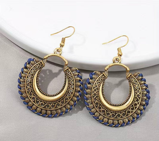 Boho Baroque round drop earrings - Blue