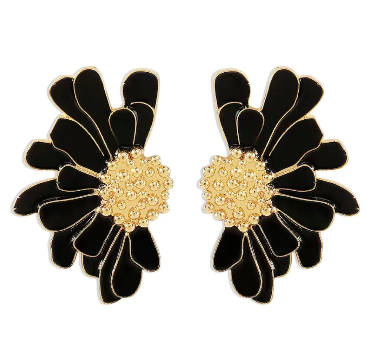 Half Flower studs- Black