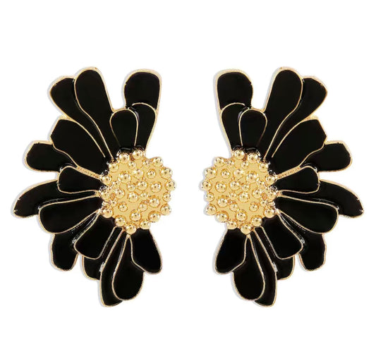 Half Flower studs- Black