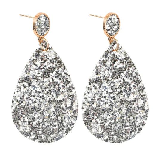 Glitter teardrop stud earrings - Silver