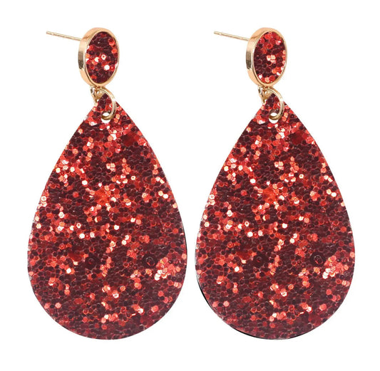 Glitter teardrop stud earrings - Red