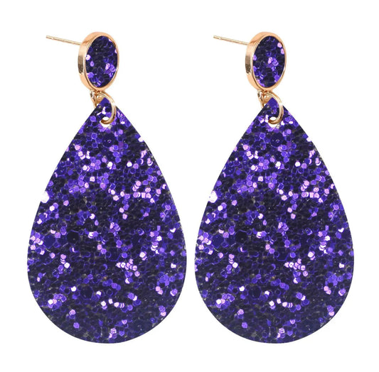 Glitter teardrop stud earrings - Purple