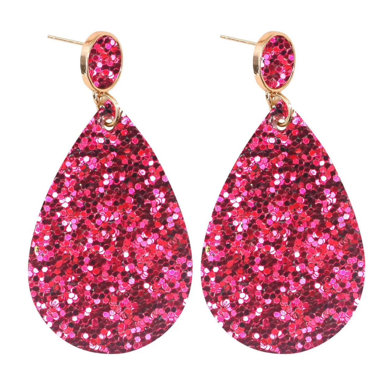 Glitter teardrop stud earrings - Pink