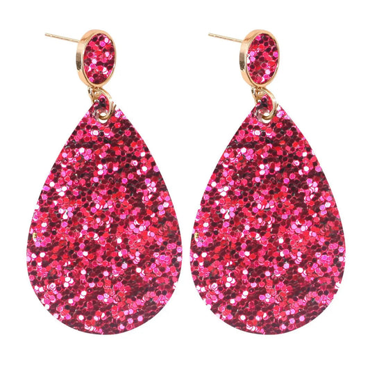 Glitter teardrop stud earrings - Pink