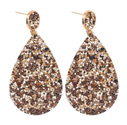 Glitter teardrop stud earrings - Rose Gold