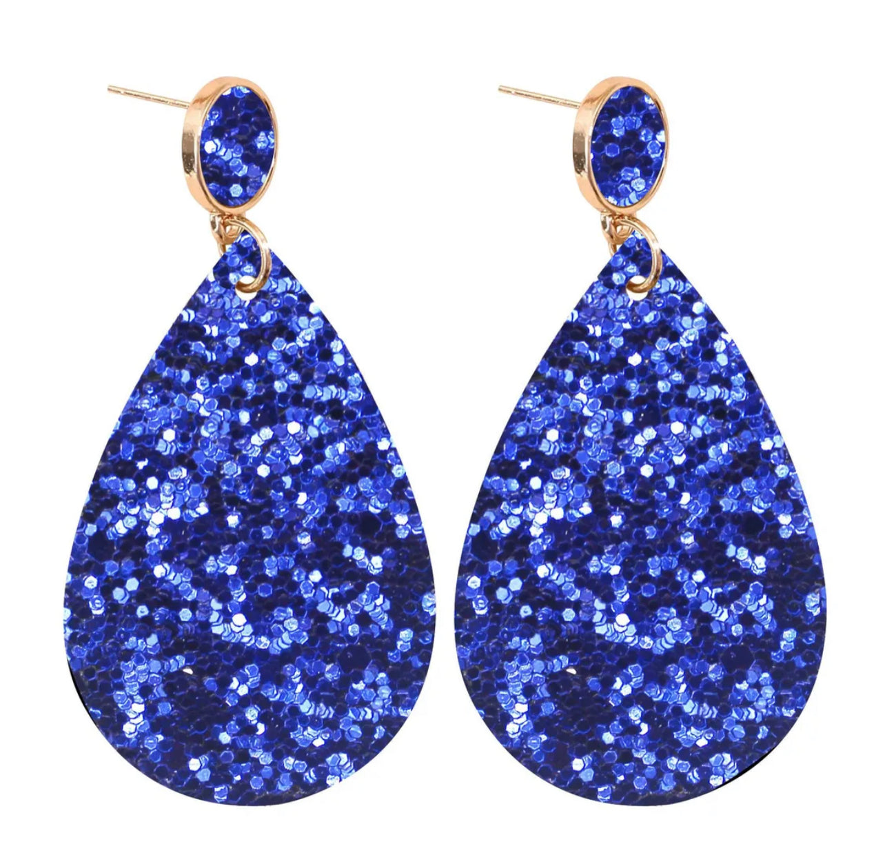Glitter teardrop stud earrings - Blue