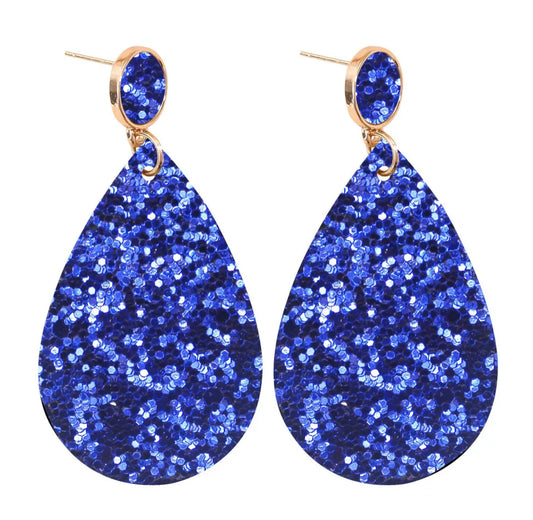 Glitter teardrop stud earrings - Blue