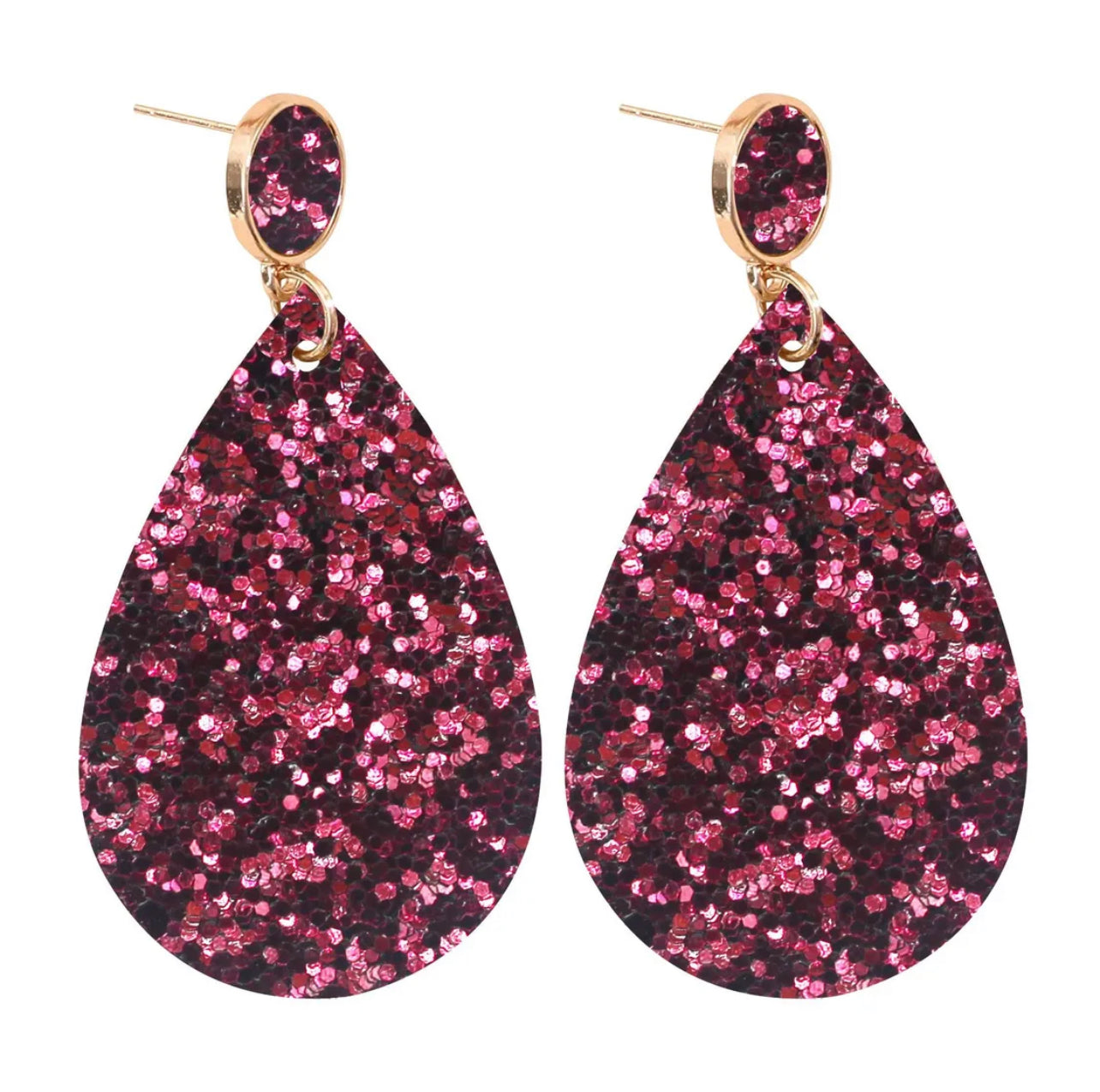 Glitter teardrop stud earrings - Plum