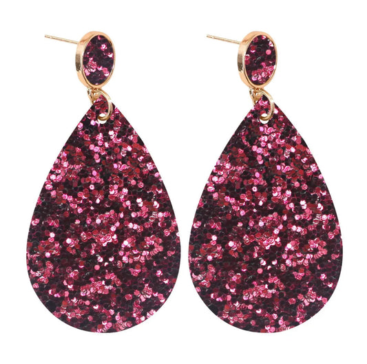 Glitter teardrop stud earrings - Plum